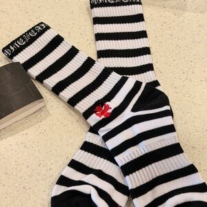 Chrome Hearts Embroidered Cross Pattern Black & White Striped Unisex Socks